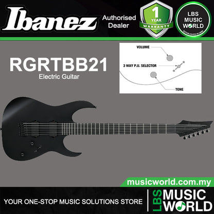 Ibanez RGRTBB21 Baritone Nyatoh Wing Body Electric Guitar with HH Pickup and Ebony Fretboard - Black Flat