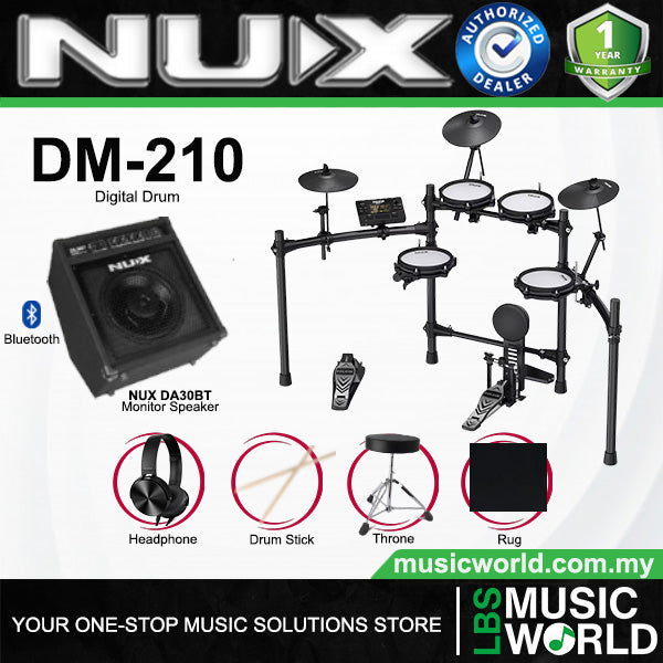 NUX DM-210 5-Piece Digital Drum with Full Mesh Head and DA-30BT Monitor Amplifier Speaker (DM210)
