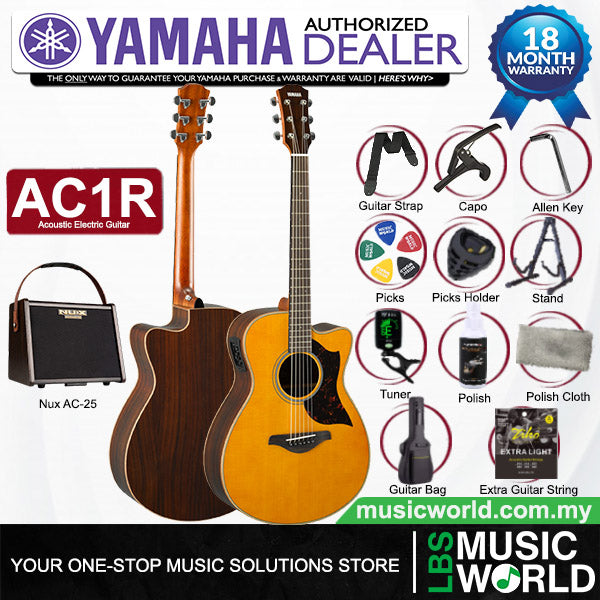 Yamaha AC1R 41 Inch Concert Solid Sitka Spruce Top Acoustic Guitar With Pickup Natural