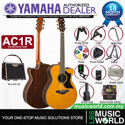 Yamaha AC1R 41 Inch Concert Solid Sitka Spruce Top Acoustic Guitar With Pickup Natural