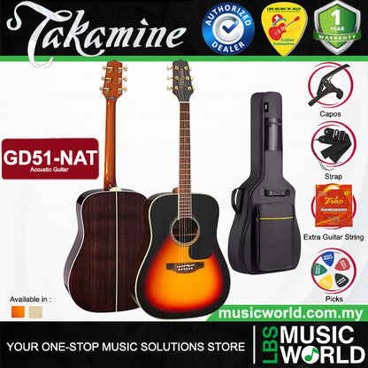 Takamine GD51 Dreadnought Cutaway Solid Spruce Top Acoustic Guitar with Bag