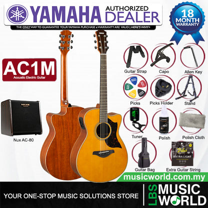 Yamaha AC1M 40 Inch Concert Cutaway Solid Sitka Spruce Top Acoustic Electric Guitar- Natural