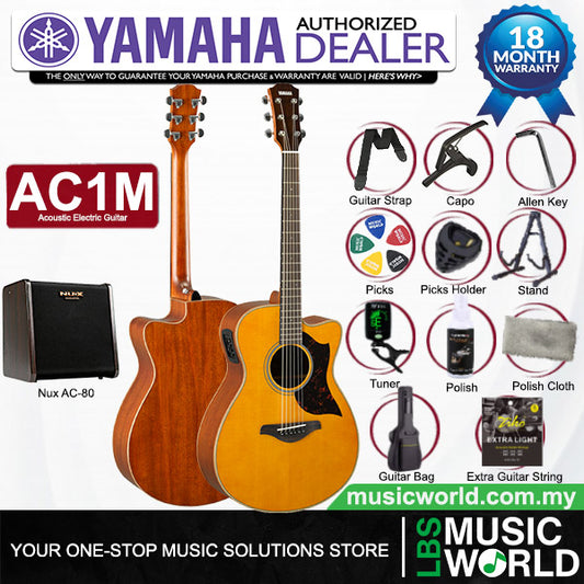 Yamaha AC1M 40 Inch Concert Cutaway Solid Sitka Spruce Top Acoustic Electric Guitar- Natural