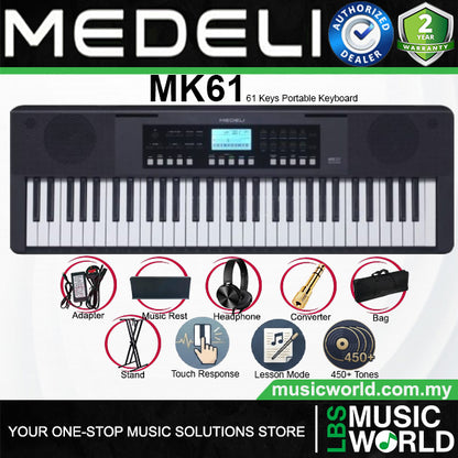 Medeli MK61 61 Keys Portable Keyboard Complete Package with Original Adapter - Black