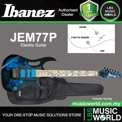 Ibanez JEM77P American Basswood Electric Guitar HSH Pickup with Maple Fretboard and Gig Bag - Blue Floral Pattern