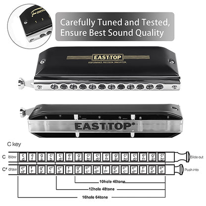 Easttop FORERUNNER 2.0 12 Hole 48 Tones Chromatic Harmonica Suitable for Beginner and Professional