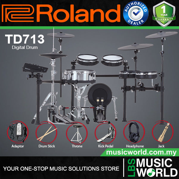 Roland TD713 Digital Electronic V-Drums 7 Series Kit Set Package with Pedal