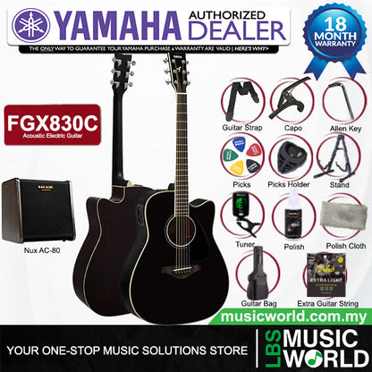 Yamaha FGX830C 41" Dreadnought Solid Spruce Acoustic Electric Guitar With Pickup Black (FGX830)