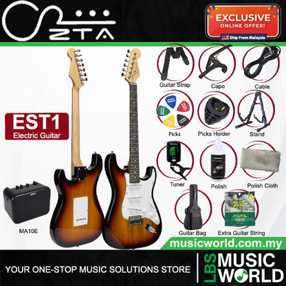 ZTA EST1 Stratocaster Electric Guitar Package Amplifier Bundle Set with Tremolo