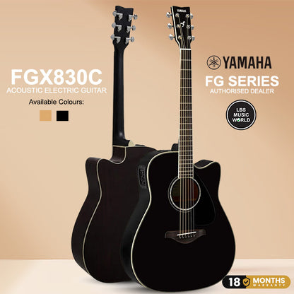 Yamaha FGX830C 41" Dreadnought Solid Spruce Acoustic Electric Guitar With Pickup Black (FGX830)