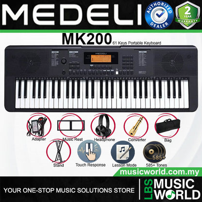 Medeli MK200 61 Keys Portable Keyboard Complete Package with Original Adapter  - Black