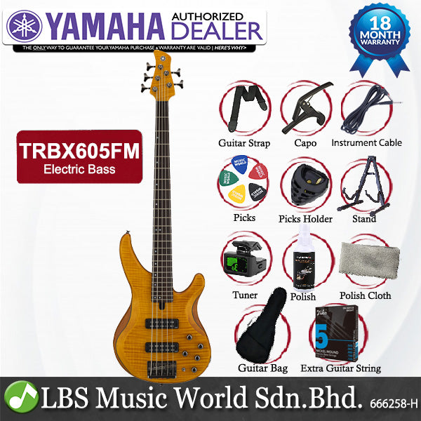 Yamaha TRBX605FM 5 String Electric Active Bass Guitar Flamed Maple Top