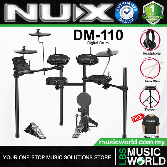NUX DM-110 5 Piece Digital Electronic Drum Set With Kick Pedal Package (DM110 DM1)