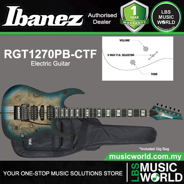 Ibanez RGT1270PB Premium American Basswood Body HSS Pickup Electric Guitar with Ebony Fretboard and Gig Bag