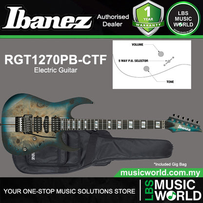 Ibanez RGT1270PB Premium American Basswood Body HSS Pickup Electric Guitar with Ebony Fretboard and Gig Bag