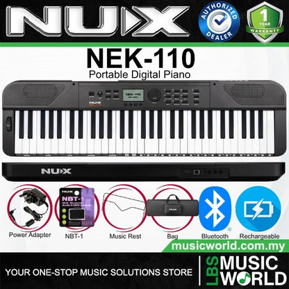 Nux NEK-110 61 Keys Portable Digital Electronic Keyboard with Touch Response and Bluetooth (NEK110 NEK 110)