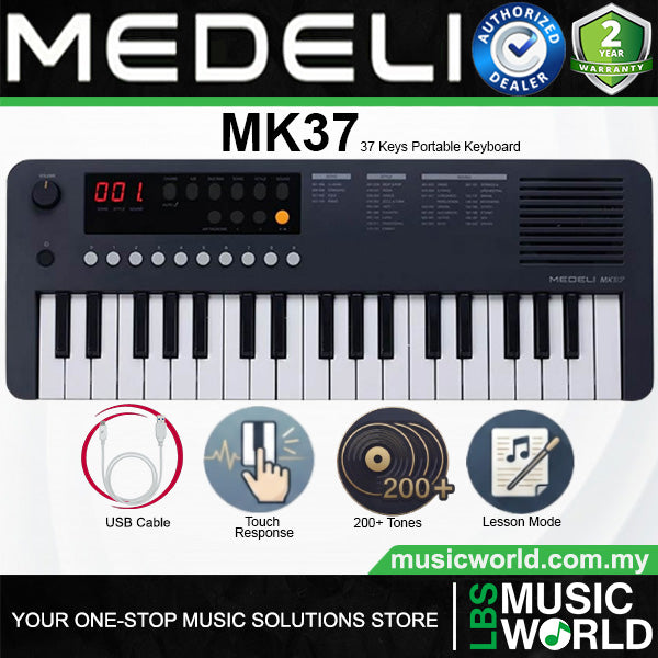 Medeli MK37 37 Key Portable Mini Keyboard Full Complete Package - Black