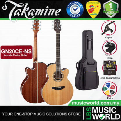 Takamine GN20CE-NS NEX Cutaway Solid Cedar Top Acoustic Electric Guitar with Bag - Natural Satin (GN20CE NS)