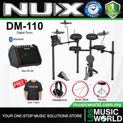 Nux DM-110 Digital Drum Complete Set with PA-50 Personal Monitor Speaker (DM110 PA50)