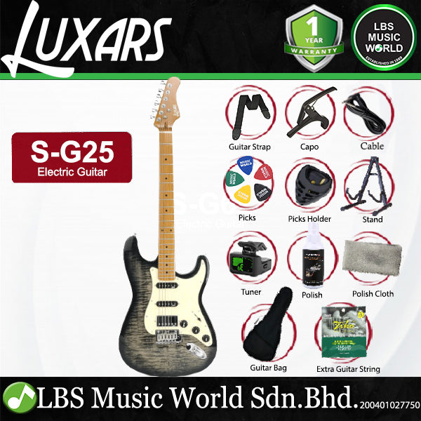 Luxars S-G25 HSS Alder Body Electric Guitar Roasted Maple Fretboard and Tremolo (S G25)