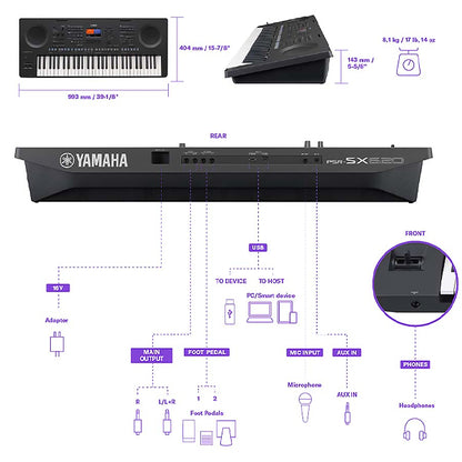 Yamaha PSR-SX620 61 Key Arranger Workstation Keyboard Basic Package with Bluetooth (PSRSX620)